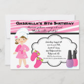 ピンク&ホワイトゼブラガールズスパ招待状 招待状 (正面)