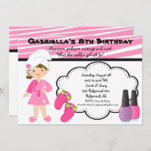 ピンク&ホワイトゼブラガールズスパ招待状 招待状 (正面/裏面)