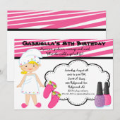 ピンク&ホワイトゼブラガールズスパ招待状 招待状 (正面/裏面)