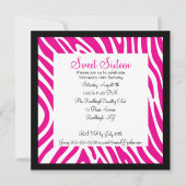 ピンク&ホワイトゼブラガールズ第16誕生日招待状 招待状 (正面)
