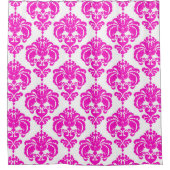 ピンク&ホワイトダマスクシックモダンパタエレガントーン シャワーカーテン (正面)