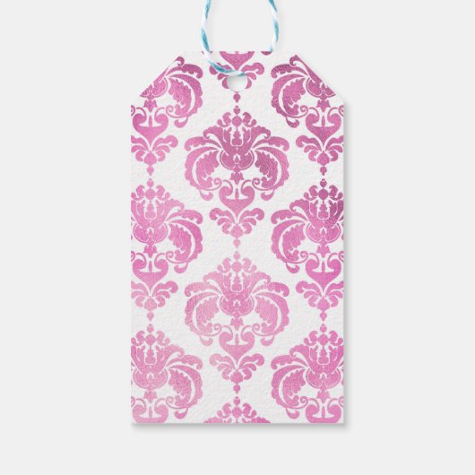 ピンク&ホワイトダマスクヴィンテージウェディングイベントのお気に入り ギフトタグ (裏面)
