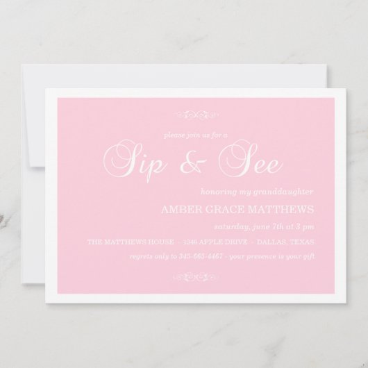 ピンク&ホワイトダマスコスクスSipと招待状 招待状 (正面)