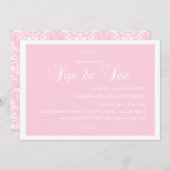 ピンク&ホワイトダマスコスクスSipと招待状 招待状 (正面/裏面)