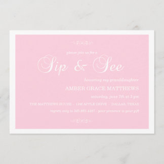 ピンク&ホワイトダマスコスクスSipと招待状 招待状