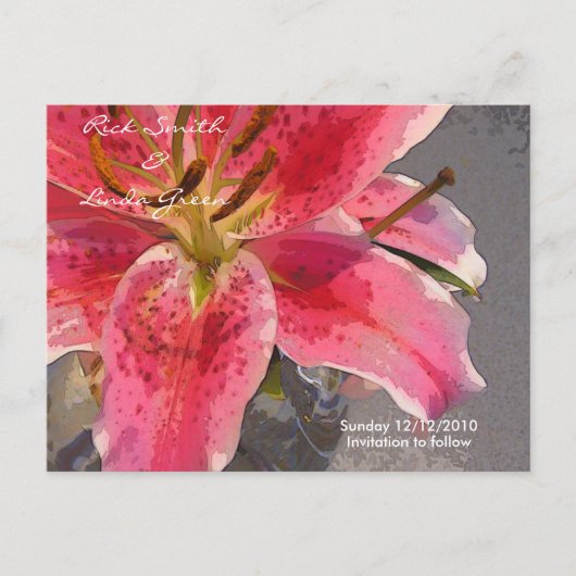 ピンク&ホワイトデイリリー – 日付を保存 案内ポストカード (正面)