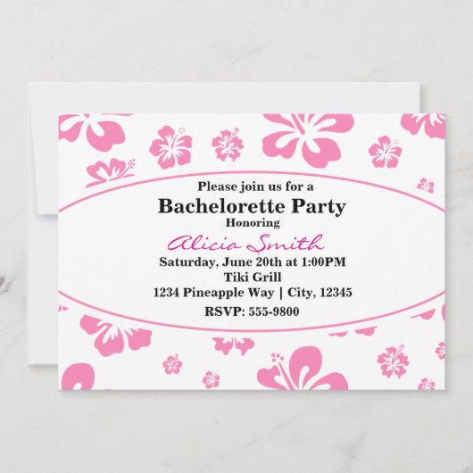 ピンク&ホワイトトロピカルハイビスカスフローラ招待状 招待状 (正面)