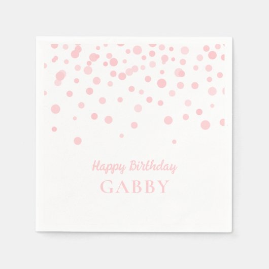 ピンク&ホワイトハッピーバースデーペットネーム紙ナプキン スタンダードカクテルナプキン (正面)