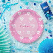 ピンク&ホワイトハートパターン紙プレート ペーパープレート (パーティー)