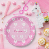 ピンク&ホワイトハートパターン紙プレート ペーパープレート (パーティー)