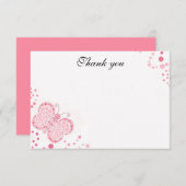 ピンク&ホワイトバタフライフラットサンキューノート 招待状 (正面/裏面)