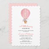 ピンク&ホワイトバニーガールベビーシャワー 招待状 (正面/裏面)