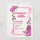 ピンク&ホワイトファーストロデオガール誕生日招待状 シーズンカード (正面)