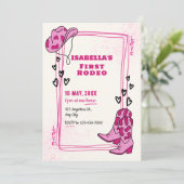 ピンク&ホワイトファーストロデオガール誕生日招待状 シーズンカード (スタンド正面)