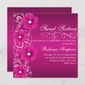 ピンク&ホワイトフラワースワールスウィート16誕生日招待状 招待状 (正面/裏面)