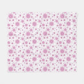 ピンク&ホワイトフラワーパワーレトロフローラ フリースブランケット (正面(横))