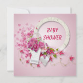 ピンク&ホワイトフラワー&ボウズベビーガールシャワー 招待状 (裏面)