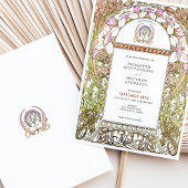 ピンク&ホワイトフローラエレガンス結婚アールヌーボー 招待状