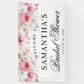 ピンク&ホワイトフローラエレガントブライダルシャワーバナー 横断幕 (縦)