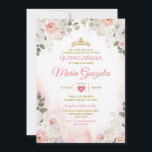 ピンク&ホワイトフローラキンセアニラ金ゴールドクラウンメキシコ 招待状<br><div class="desc">キンセアニラピンク&ホワイトフローラ金ゴールドクラウンメキシカンバタフライ招待状ミクリン15 Anos,  16誕生日, </div>