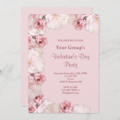 ピンク/ホワイトフローラバレンタインデーパーティー 招待状 (正面/裏面)