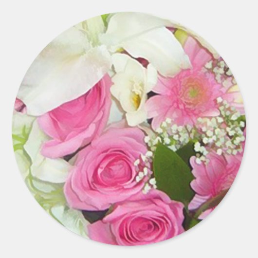 ピンク&ホワイトフローラ封筒用シールシール ラウンドシール (正面)