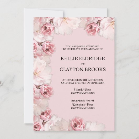 ピンク/ホワイトフローラ結婚式招待状 招待状 (正面)