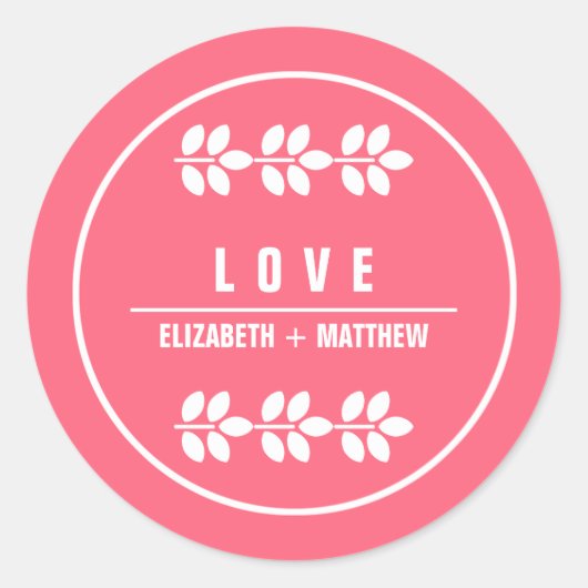 ピンク |ホワイトブランチ結婚式の引き出物スタンプ ラウンドシール (正面)