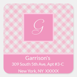 ピンク&ホワイトプレイド差出人住所- スクエアシール