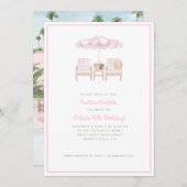 ピンク&ホワイトプールアンブレラ&チェア |プールパーティーI 招待状 (正面/裏面)