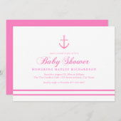 ピンク&ホワイトベビー航海のシャワー招待状 招待状 (正面/裏面)