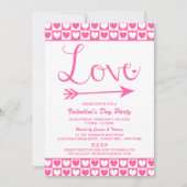 ピンク&ホワイトラブハートバレンタインデーパーティー 招待状 (正面)