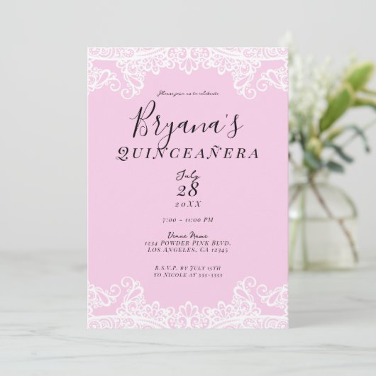 ピンク&ホワイトレースキンセエレガントーニェラ 招待状 (スタンド正面)