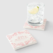 ピンク&ホワイトレース日付シールを保存2 ストーンコースター (横)