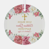 ピンク |ホワイトローズガーデンフローラガールバプテスマ ガラスオーナメント (裏面)