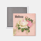 ピンク&ホワイトローズフローラブーケ マグネット (正面/裏面)