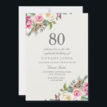 ピンク&ホワイトローズフローラ80th誕生日招待状 招待状<br><div class="desc">ピンク&ホワイトローズフローラ80誕生日招待状美しいフローラ水エレガント色デザイン完全にカスタマイズパーソナライズされた/</div>