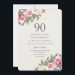 ピンク&ホワイトローズフローラ90th誕生日招待状 招待状<br><div class="desc">ピンク&ホワイトローズフローラ90誕生日招待状美しいフローラ水エレガント色デザイン完全にカスタマイズパーソナライズされた/</div>