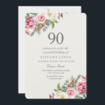 ピンク&ホワイトローズフローラ90th誕生日招待状 招待状<br><div class="desc">ピンク&ホワイトローズフローラ90誕生日招待状美しいフローラ水エレガント色デザイン完全にカスタマイズパーソナライズされた/</div>