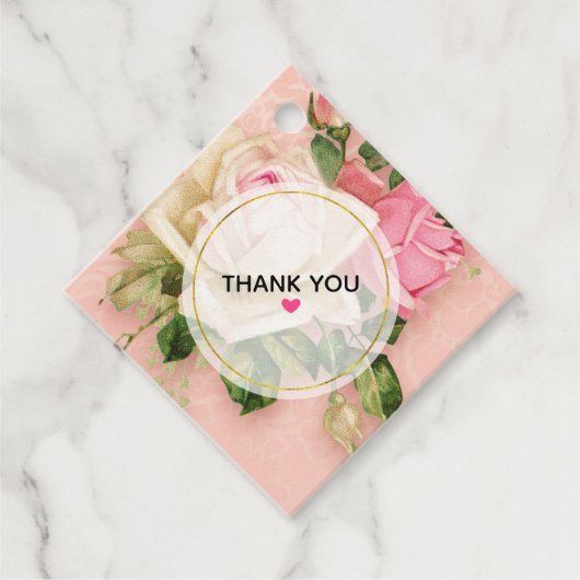 ピンク&ホワイトローズブーケありがとう フェイバータグ (正面)