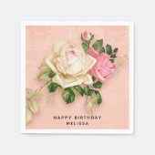 ピンク&ホワイトローズブーケエレガント誕生日 スタンダードカクテルナプキン (正面)
