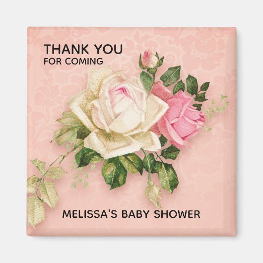 ピンク&ホワイトローズブーケベビーシャワー マグネット (正面)