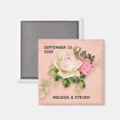 ピンク&ホワイトローズブーケ結婚ーズ マグネット (正面/裏面)