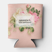 ピンク&ホワイトローズブーケ誕生日クーラーボックス 缶クーラー (正面)