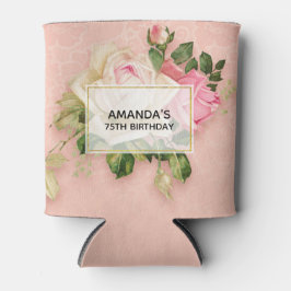 ピンク&ホワイトローズブーケ誕生日クーラーボックス 缶クーラー