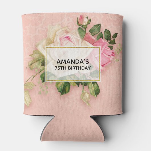 ピンク&ホワイトローズブーケ誕生日クーラーボックス 缶クーラー (裏面)