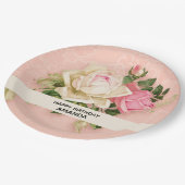 ピンク&ホワイトローズブーケ誕生日 ペーパープレート (アングル)