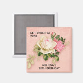 ピンク&ホワイトローズブーケ誕生日 マグネット (正面/裏面)