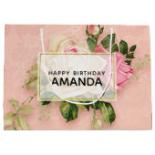 ピンク&ホワイトローズブーケ誕生日 ラージペーパーバッグ (裏面)