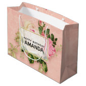 ピンク&ホワイトローズブーケ誕生日 ラージペーパーバッグ (裏面アングル)